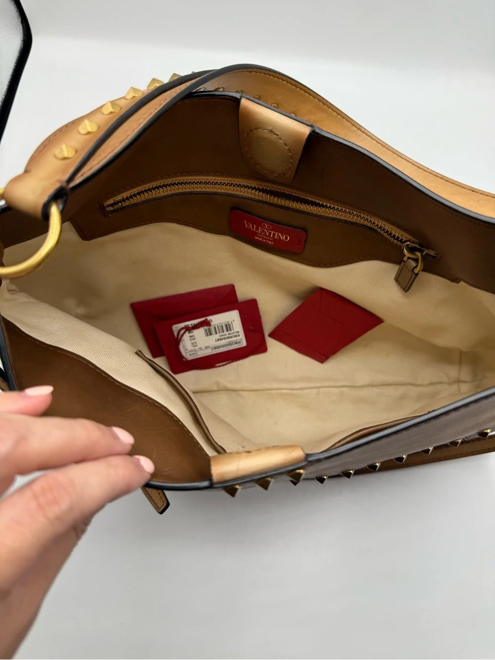 Valentino Garavani - Twinkle Studs Cognac Leather Medium Hobo Bag